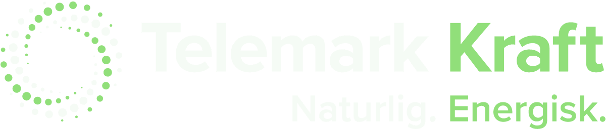 Telemark Kraft logo: a circular dotted ring in green on the left and the text 'Telemark Kraft' in white with the slogan 'Naturlig. Energis...' to the right.